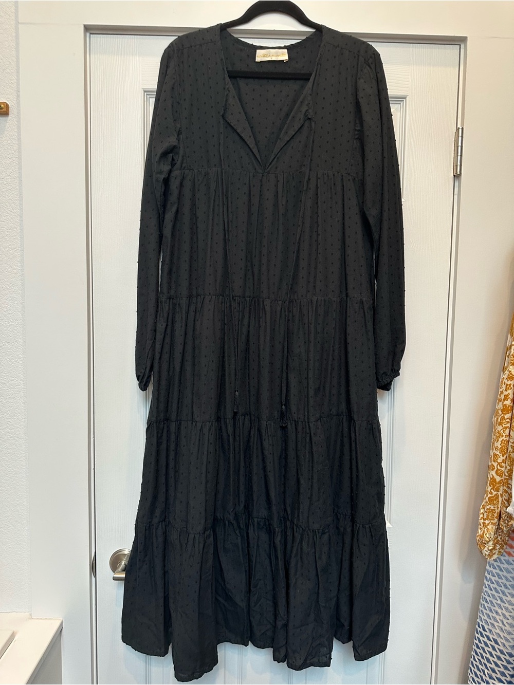 Natalie Martin Elisha Black Long Sleeve Tiered Dress
